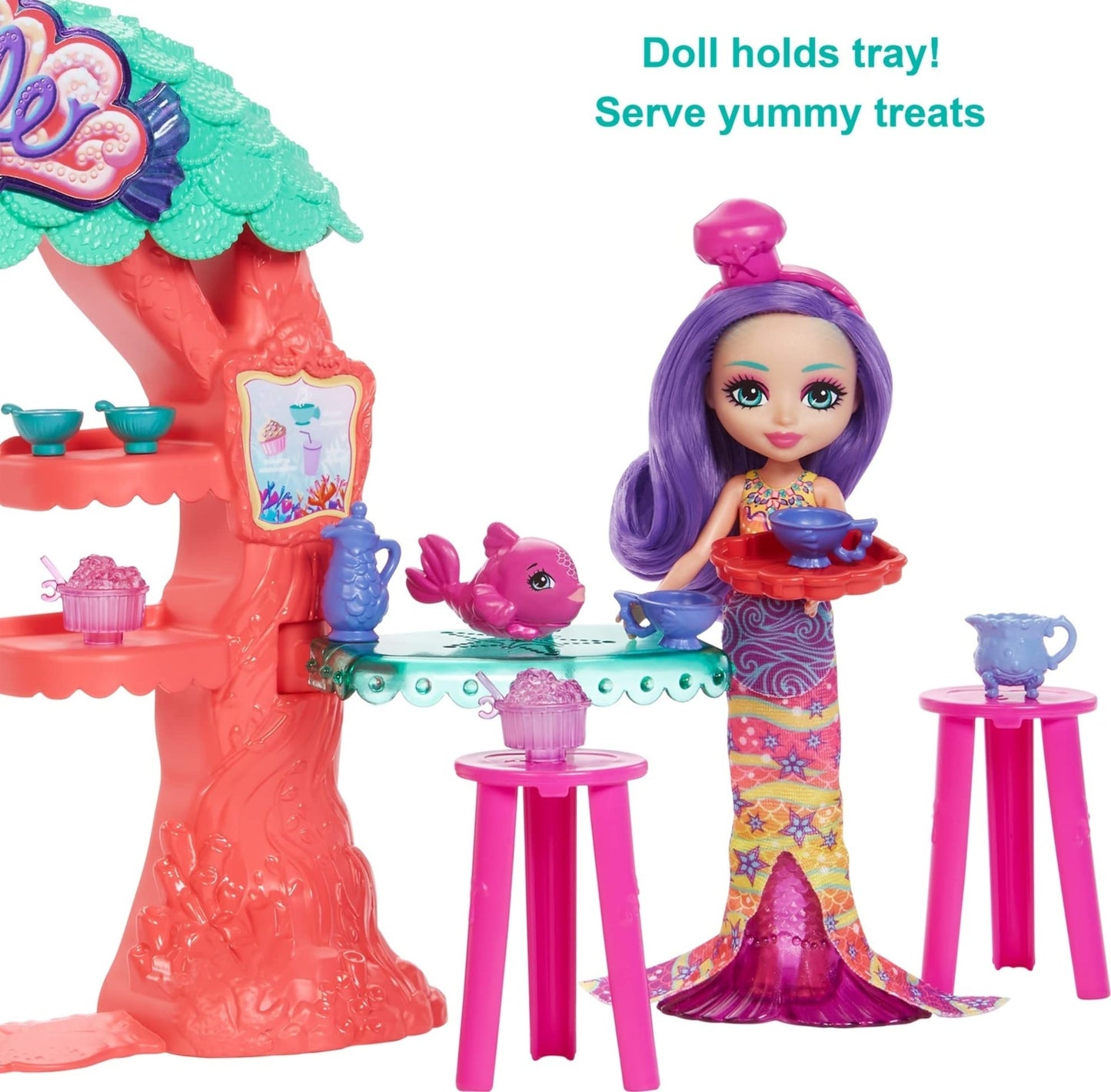 Enchantimals Sea Cave Café Playset With Martina Mermaid Small Doll, 2 Animal Friend Figures & 15 Accessories, Ocean Kingdom Toy Collection