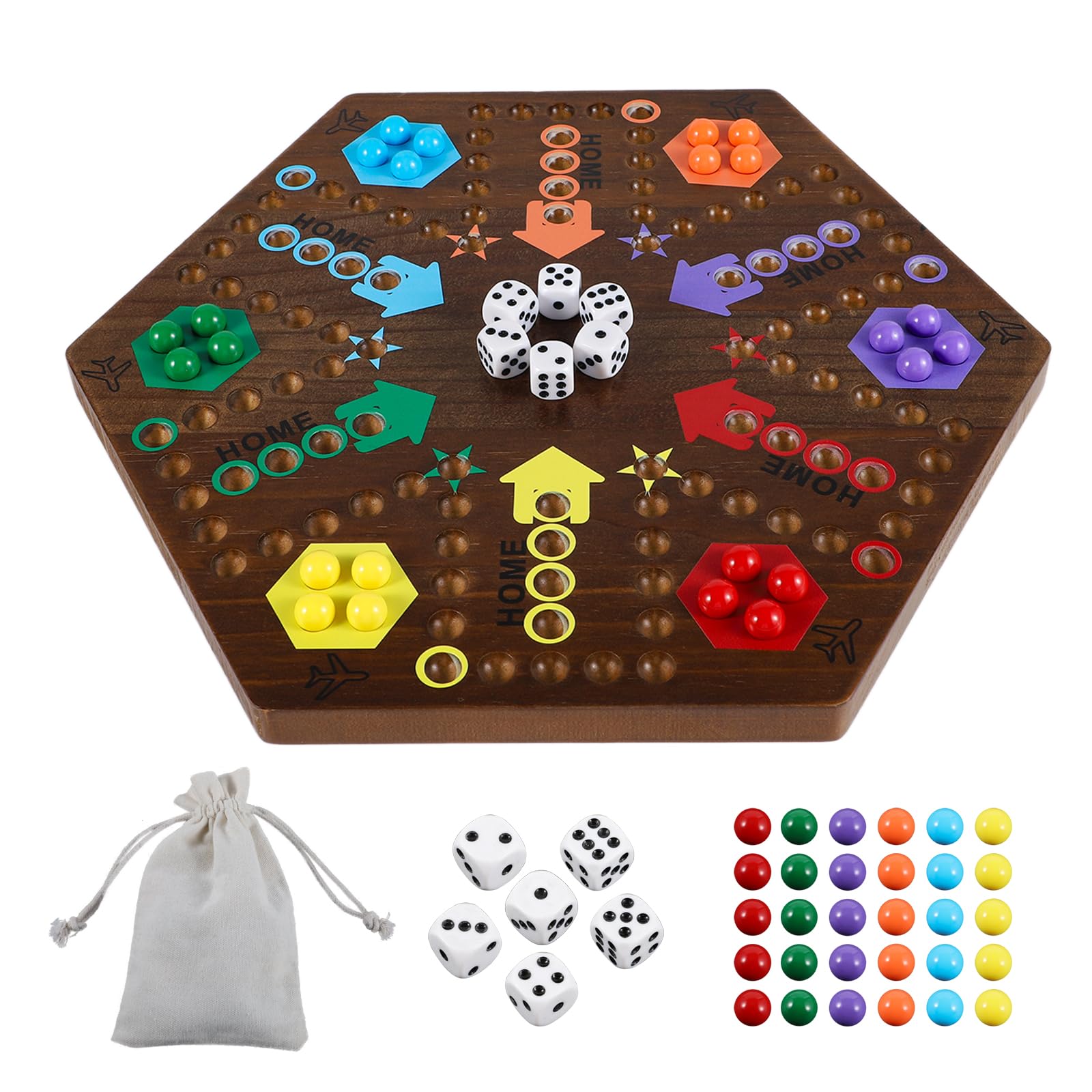Medikaison Wahoo Marble Board Game 4 And 6 Players 2 Sided Painted Thicken Wood Aggravation Board Game For Family Friends Party