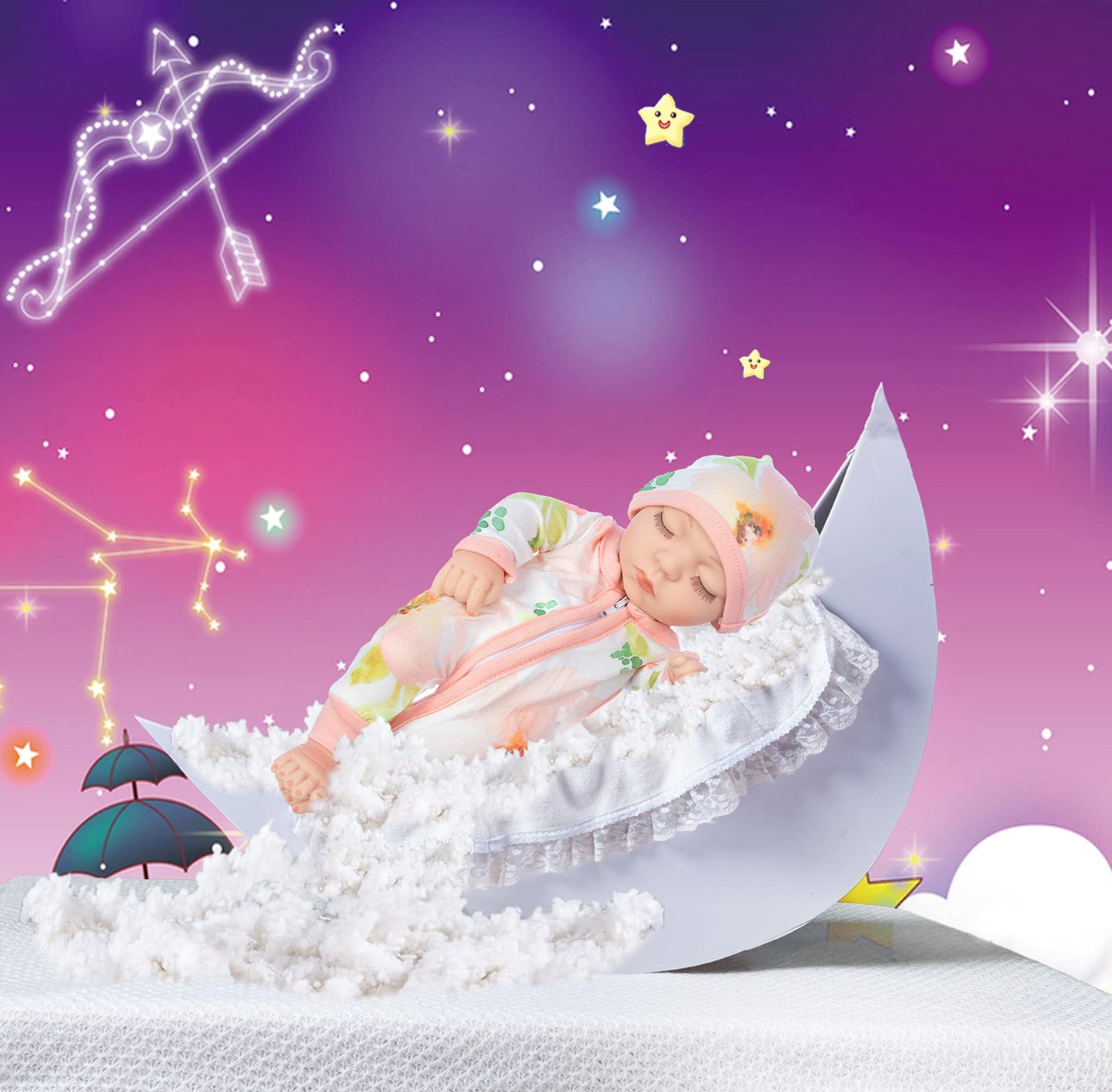 Xfeyue 10 Inch Newborn Reborn Baby Doll And Clothes Set Washable Realistic Soft Silicone Sleeping Baby Doll With Beautiful Flower Pattern Jumpsuit And Hat-Best Gift For Kids Girls