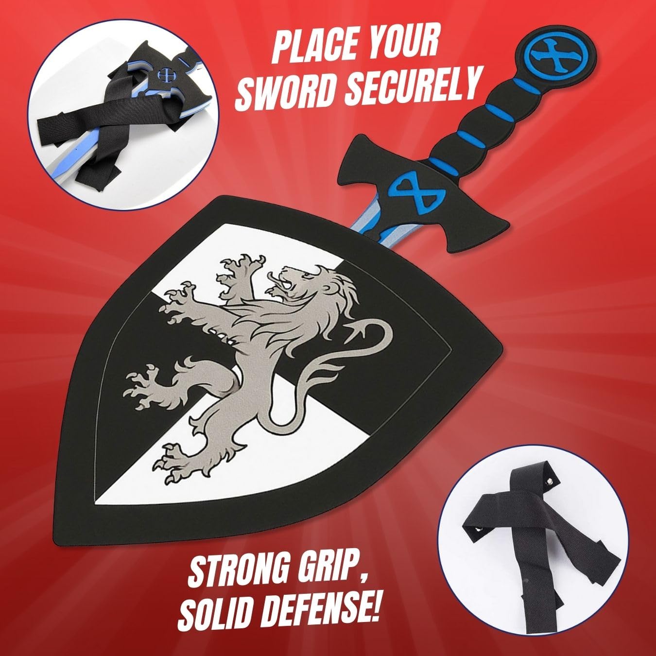 Liberty Imports 4 PCS Dual Foam decorative replica blade and Shield Combo Playset - Medieval Combat Warrior   Joust Dragon Knights Lightweight Set Costume Role Play Accessories for Kids  Boys  Girls