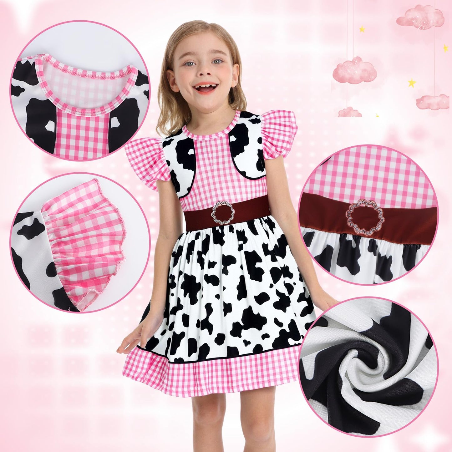 Eledobby Cowgirls Dress for Girls Princess Costume Halloween Outfit Birthday Party Cosplay Dress 7-8Years