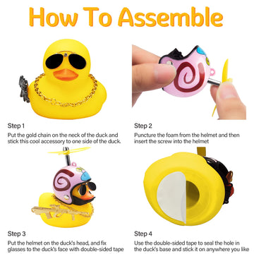 Wonuu 3 Pack Car Rubber Duck Cute Yellow Wind-Breaking Ducks Dashboard Decorations Small Ornaments With Propellers Glasses Gold Chain (Yellow-Snail&Pineapple&Stars And Stripes)