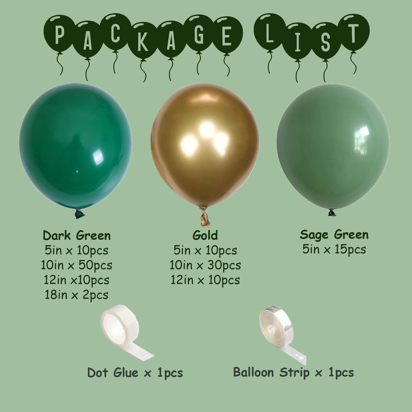 Momoshero 137Pcs Green And Gold Balloons Arch Garland Kit, Dark Emerald Green Hunter Forest Sage Green Metallic Gold Balloon For