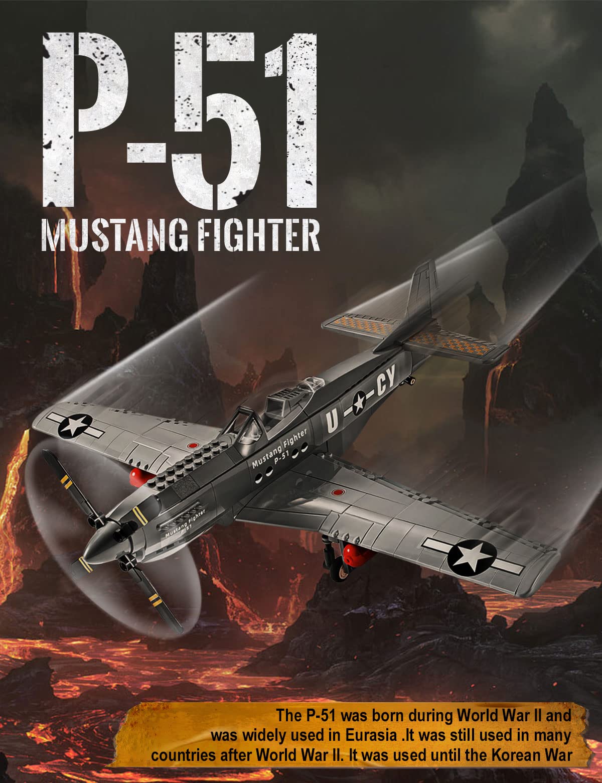 SEMKY P-51 Mustang Fighter Jet Building Block Set - 258 Pieces, Plastic, 5 x 14 x 17 inches, Military Toys for Kids and Adults