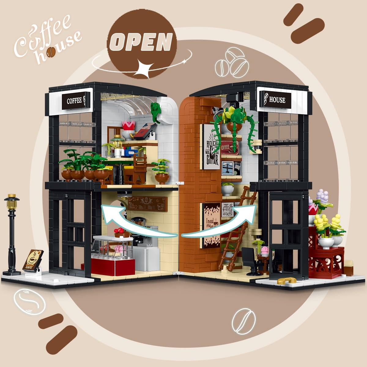 Wiseplay Coffee House City Modular Building Set - Modular Building Block Display Model For Adults With Led Lights 1454 Pieces