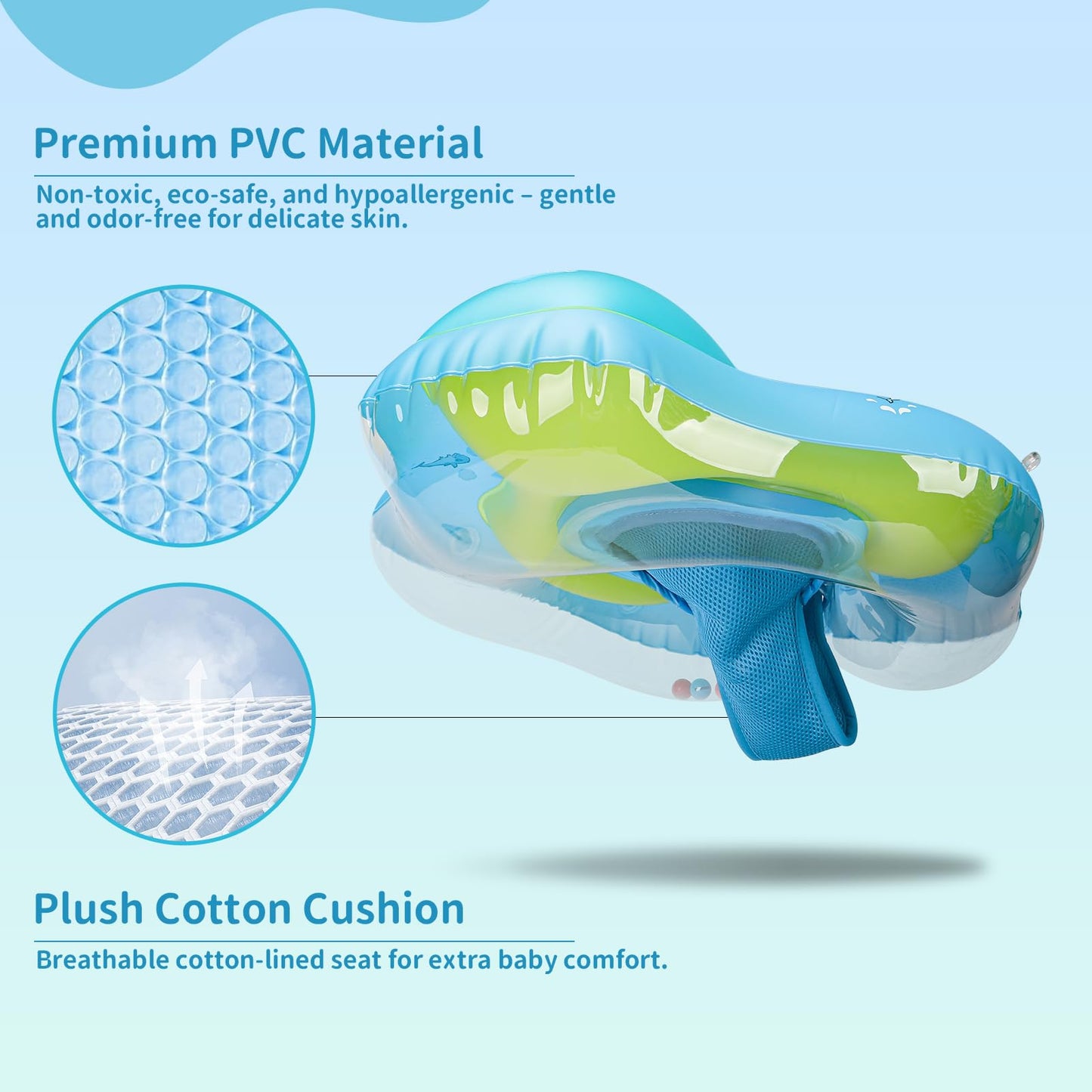 Free Swimming Baby Inflatable Swim Float with Sun Canopy, Small, Blue, PVC, Model 6013, for Ages 3-36 Months