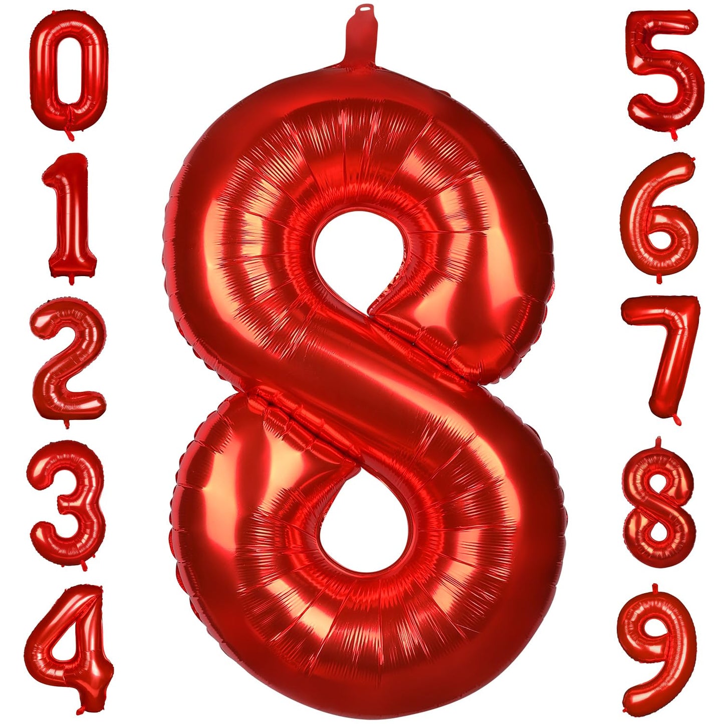 Paticool 40 Inch Red Number Balloon 8, Large Number Foil Balloons Mylar For Girl Boy Birthday Party Celebration Decorations Supp