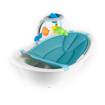 Summer Infant Gentle Support Multi-Stage Tub With Toys - For Ages 0-24 Months - Includes Soft Support, Toy Bar And Bath Toys, A Hook For Storage And Dying, And A Drain Plug, White/Blue, One Size
