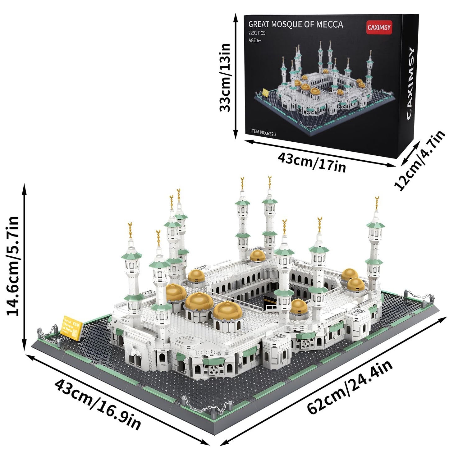 CAXIMSY Building Blocks Set - Great Mosque of Mecca Model, 2291 Pieces, Large, Plastic, Mjdqzs Architecture, Model 6220