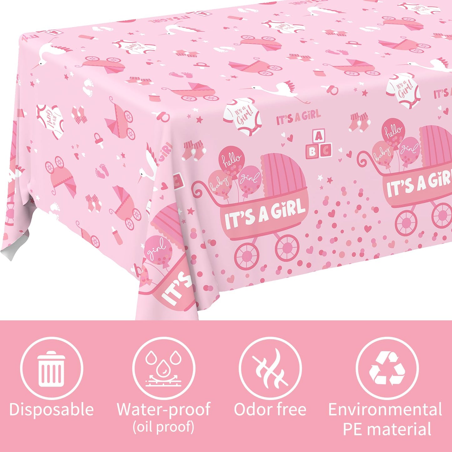 Gatherfun Baby Girl Shower Party Supplies: 2-Pack Its A Girl Decorations,Disposable Plastic Tablecloth, Ideal Table Cover for Ba