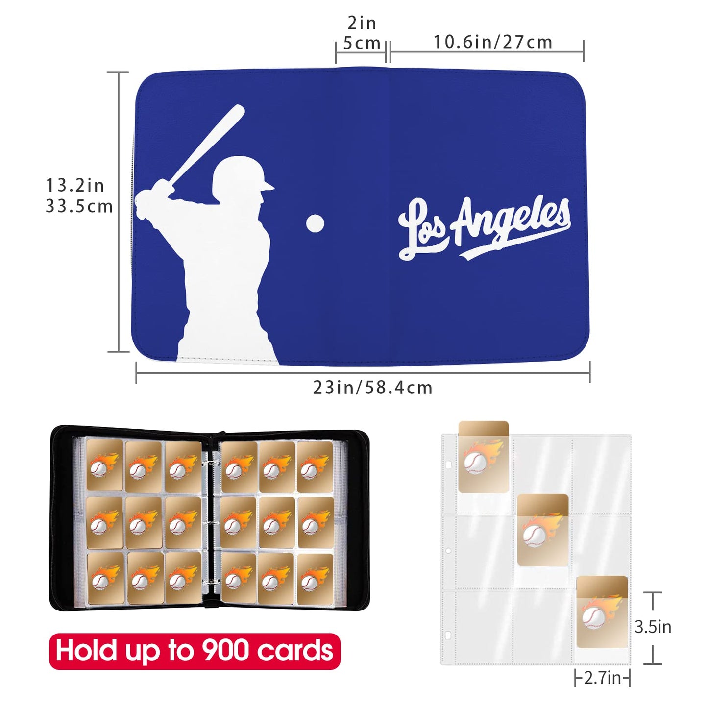 Baseball Card Binder With Sleeves 900 Pocket, Los Angeles Baseball Card Holder For Trading Cards Baseball Collector Album Sports