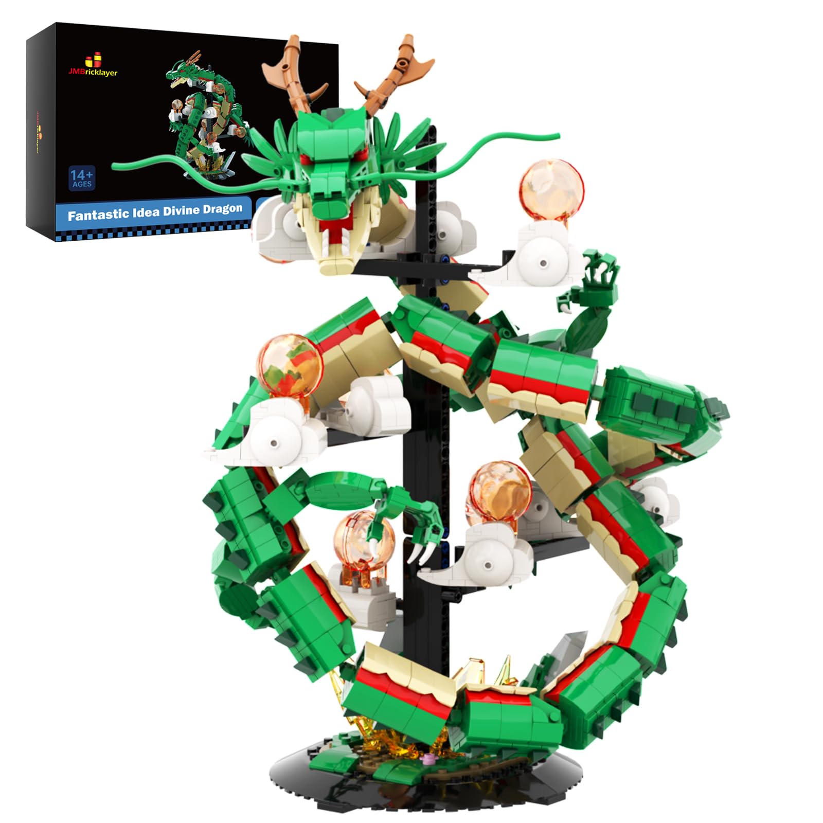 JMBricklayer Dragon Building Set for mature-themeds 70134  Lighting Dinosaur Collectible Model to Build Ideal Divine Dragon Building Blocks Model with Display Stand  Christmas Birthday Gifts for mature-themed