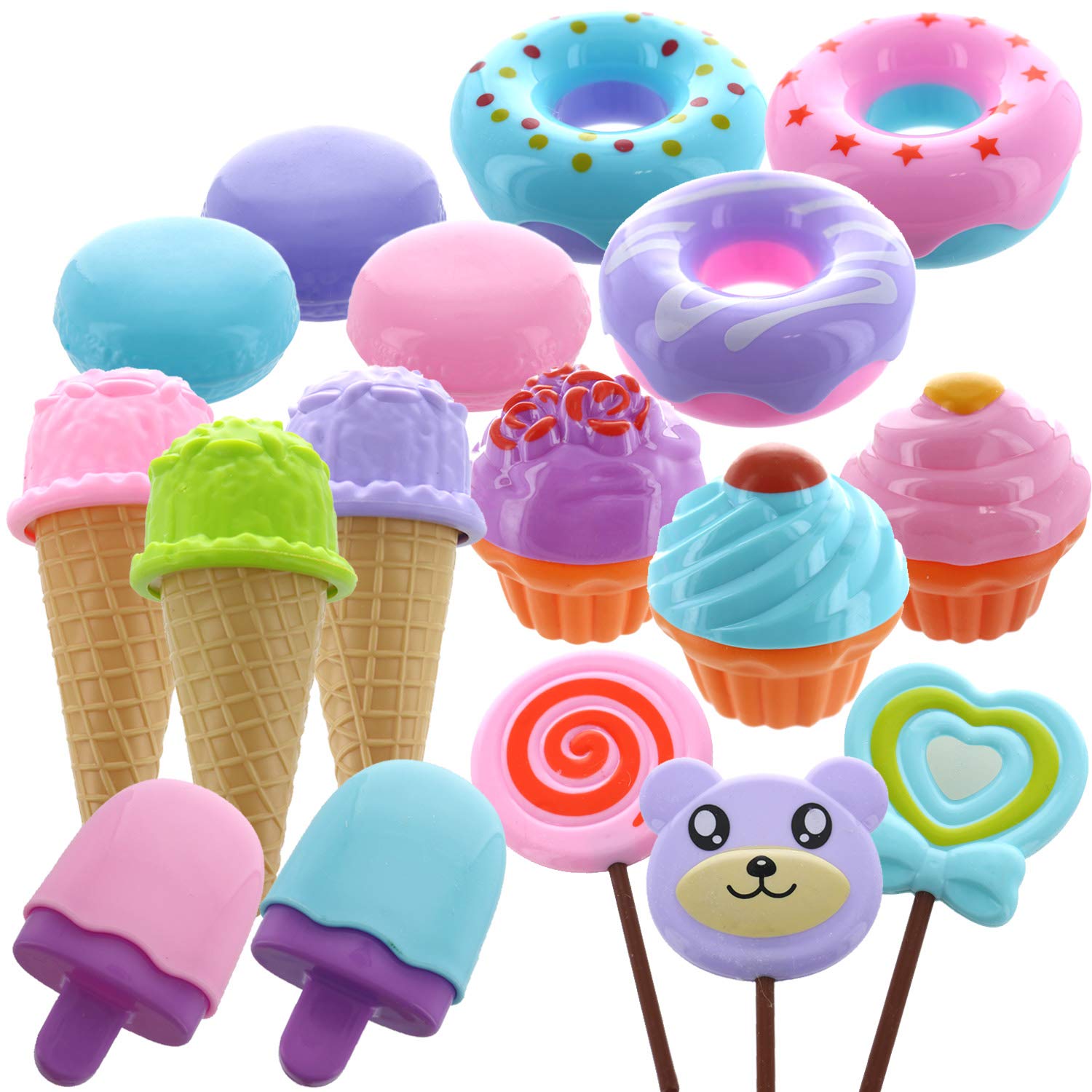 GIFTEXPRESS 17 PCS Pretend Play Food Dessert Set, Sweet Treats Assortment, Toy Donuts, Cupcakes, Ice Cream, Candy Bars, Assorted