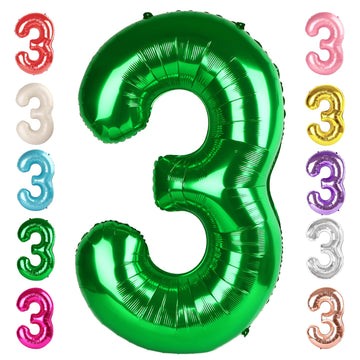 Number 3 Balloon Dark Green 40 Inch, 3Rd 3 Years Old Birthday Decorations For Girl Boy, Three Rex Birthday Party Supplier,Gradua