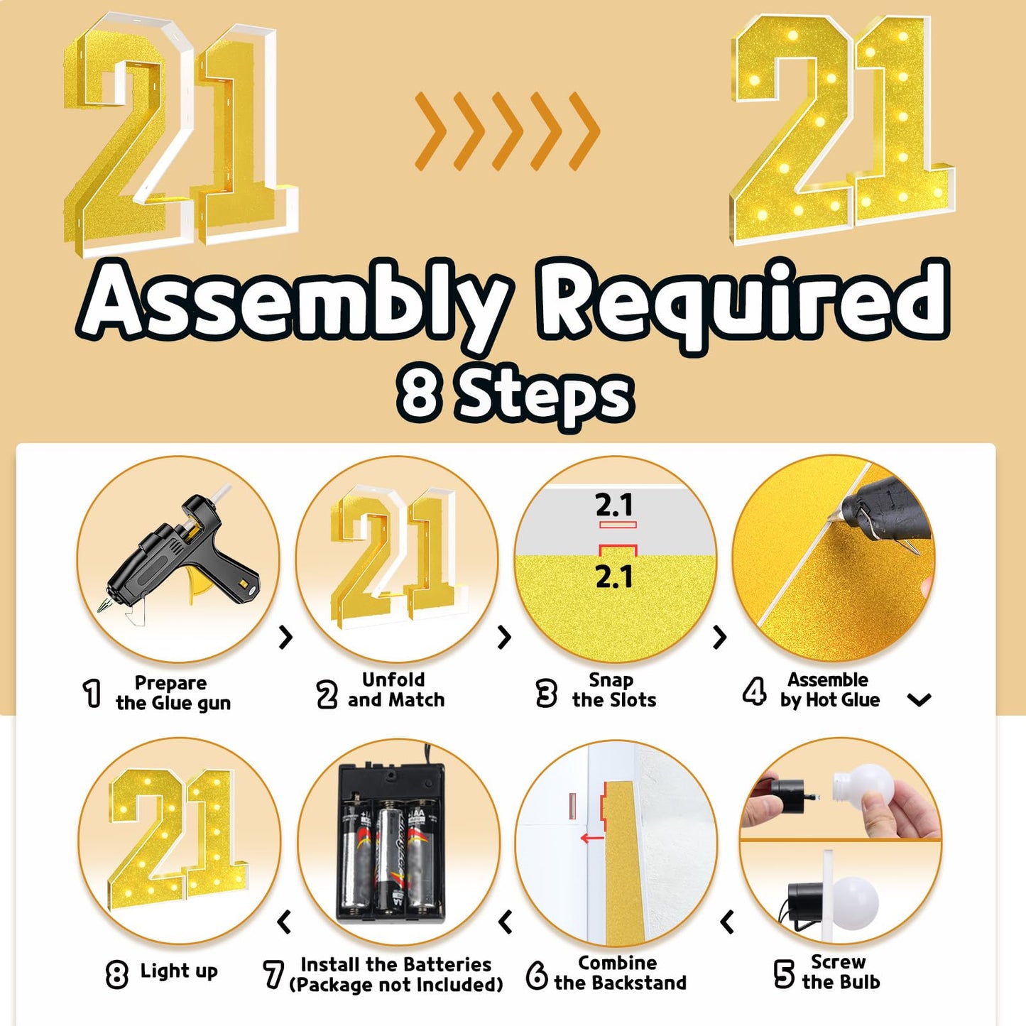 Imprsv 3Ft Gold 21St-Birthday Decorations Numbers: 21St Birthday Party Anniversary Decorations Large Light Up Numbers 21 For Him