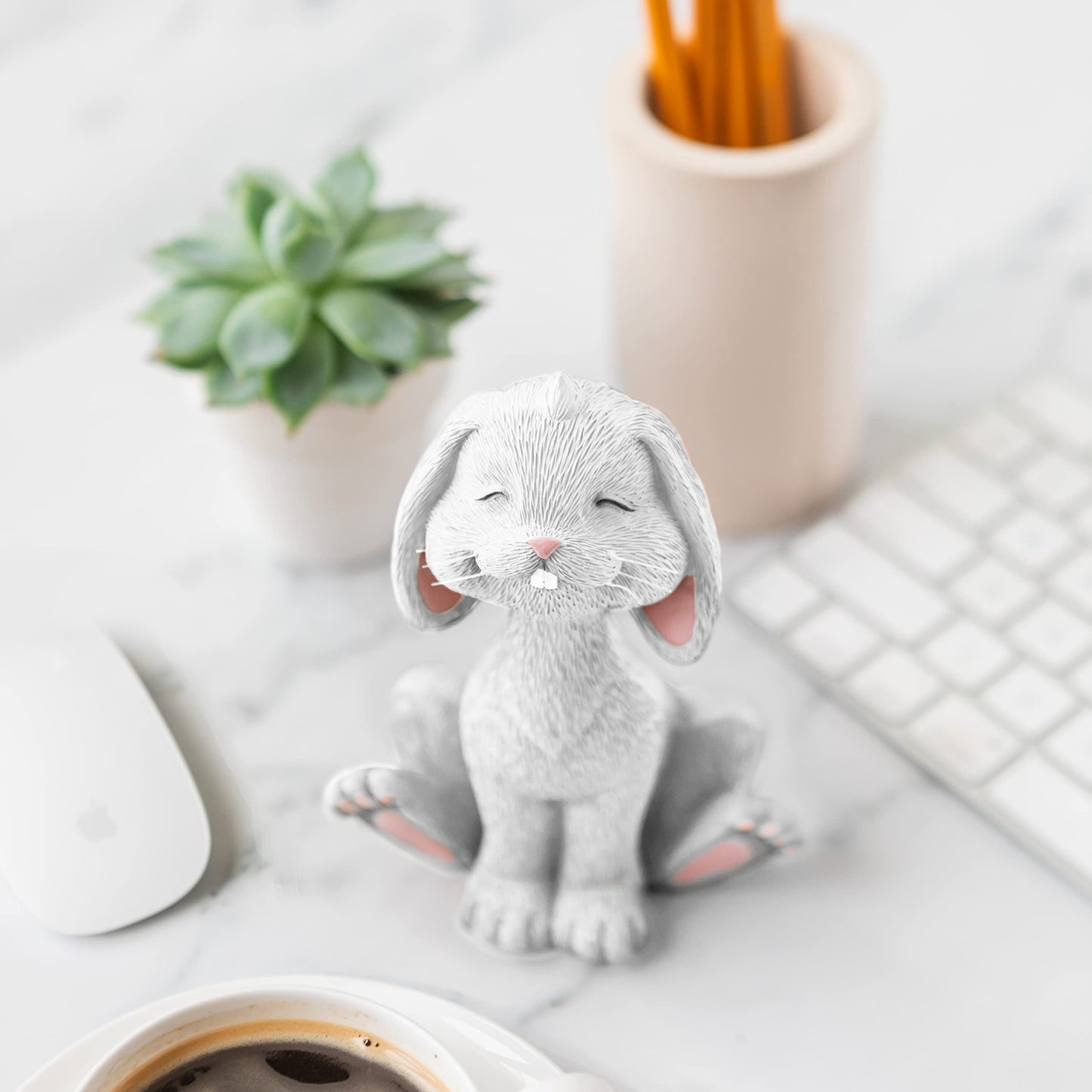 Whimsical White Bunny Rabbit Figurine Cute Collectible - Happy Bunny Collection - Cute Bunny Gifts, Gifts For Bunny Lovers, Bunn