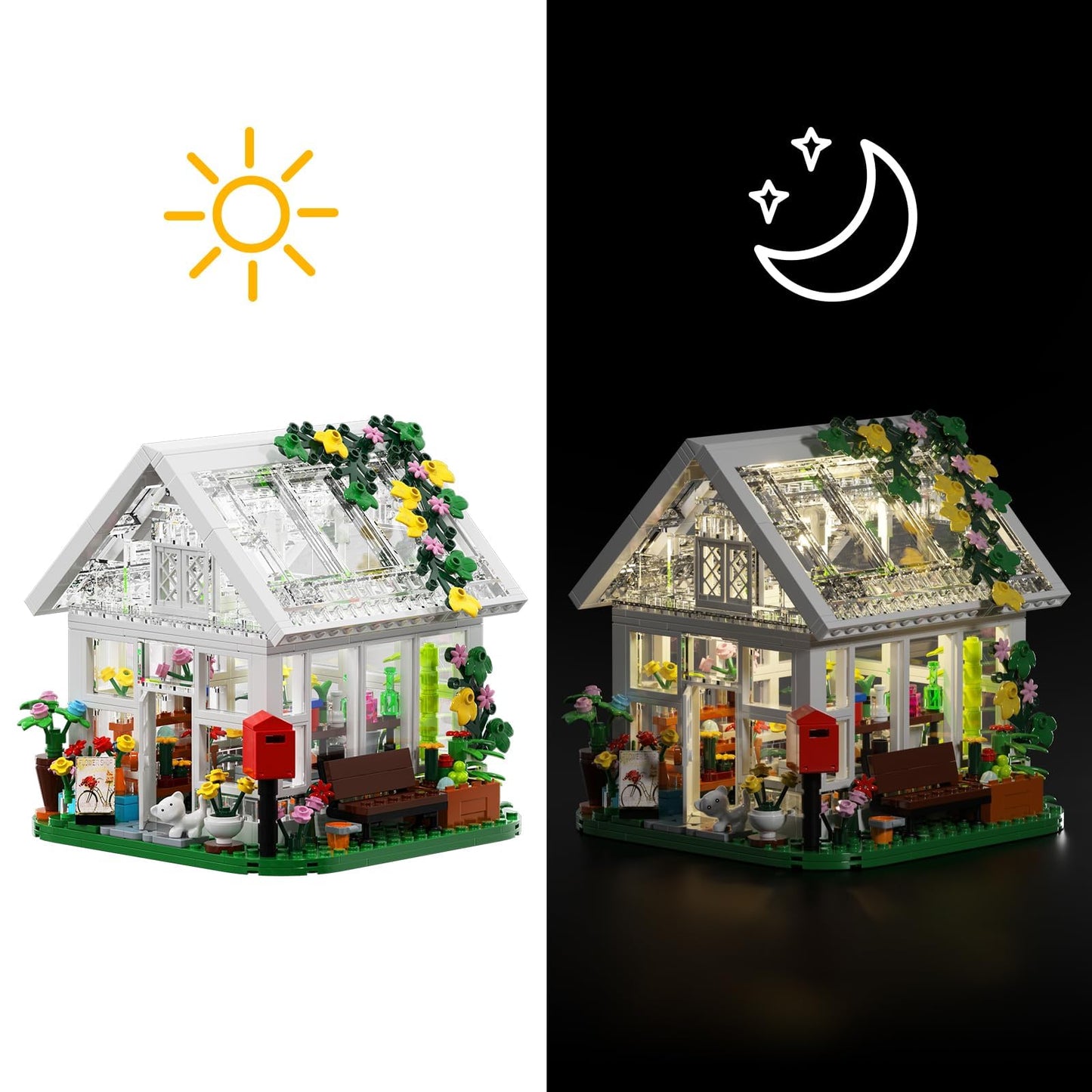 Flower House Building Set, Garden House Building Toy With Led Light, Creative Building Playset, Build A Greenhouse Model, Great Gift For Friends Or Girls (597 Pieces)