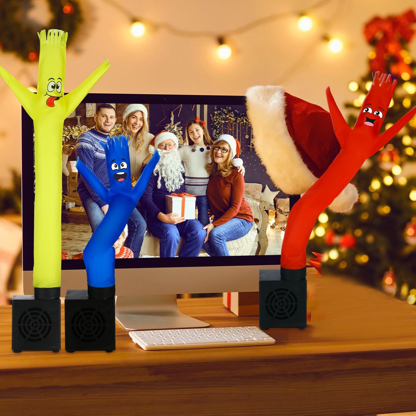 Poen 3 Pcs Mini Inflatable Tube Man Funny Gag Birthday Gift Wacky Waving Inflatable Guy With Blower Desktop Mini Dancer Man Gift For Man Women Party Decoration(Smile)