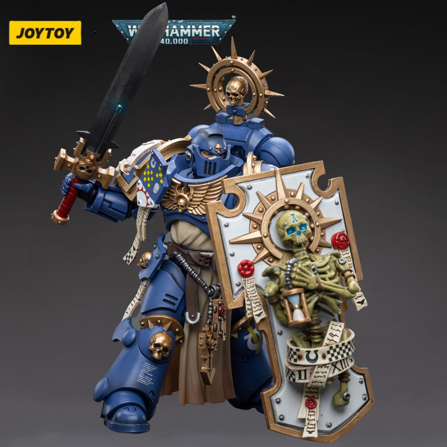 JOYTOY Warhammer 40 000 Action Figure 1/18 Ultramarines Primaris Captain with Relic Shield and Power decorative replica blade Collection Model Figures 4.88inch