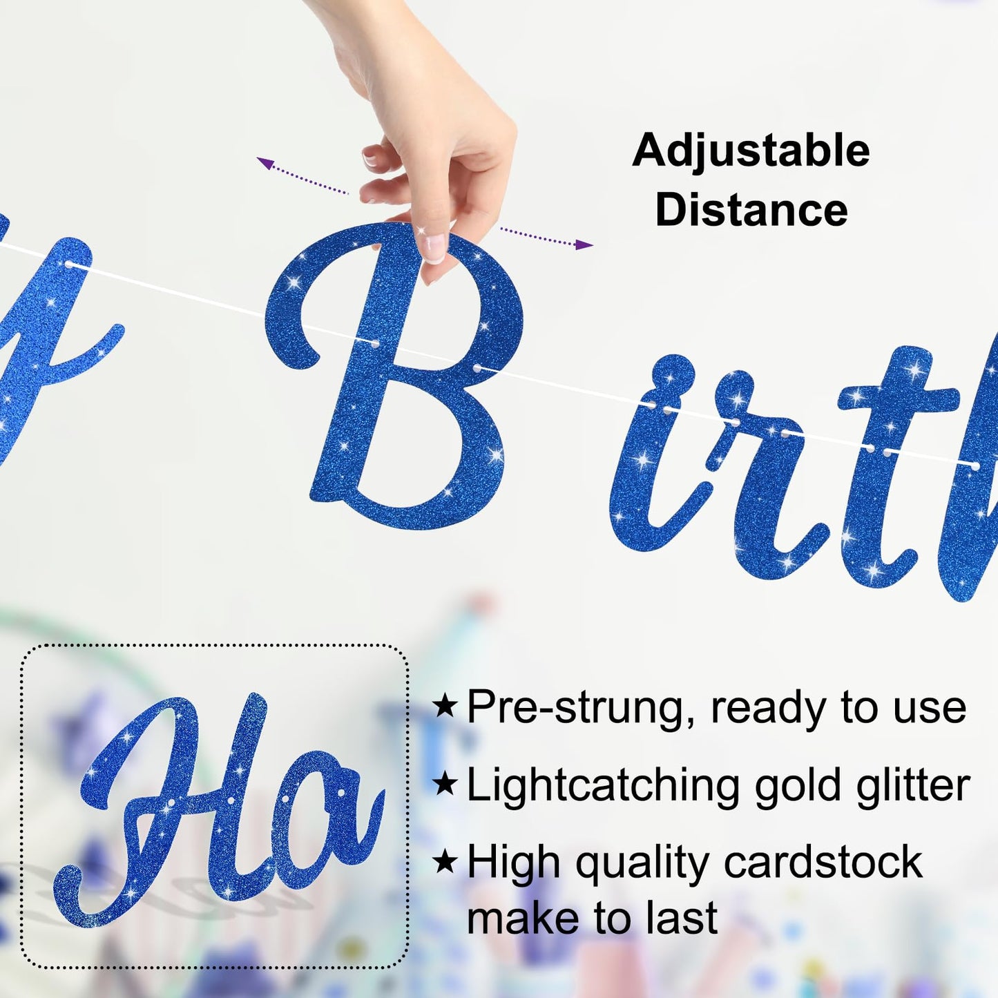 Blue Happy Birthday Decorations for Men, Happy Birthday Banner with Blue Happy Birthday Garland and Stars, NO DIY Birthday Party