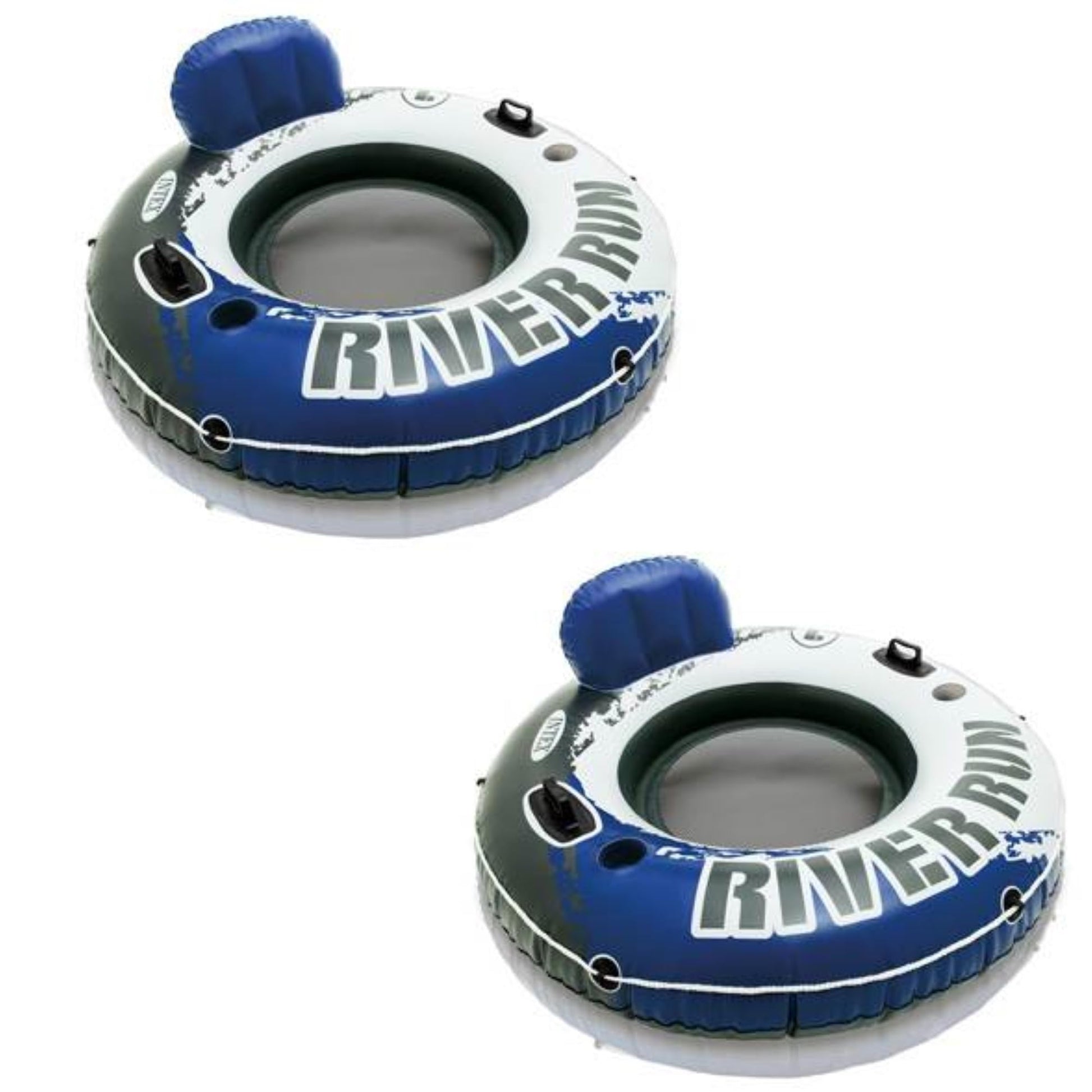 Intex River Run 1-Person Inflatable Floating Water Lounge Tube Raft With Backrest, Cup Holders, And Mesh Bottom For Lake, Pool, 