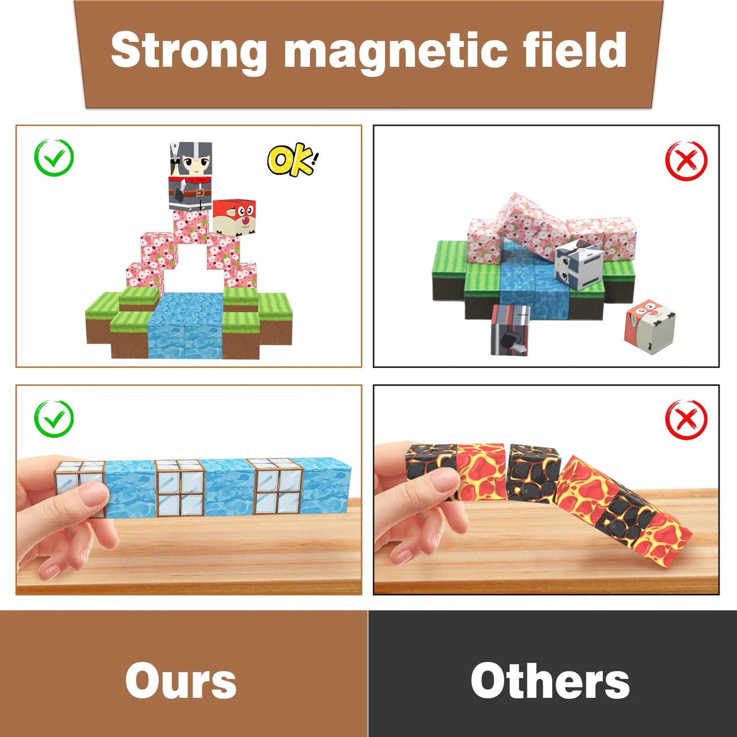 OLIA DESIGN Magnetic Blocks, 100PCS Build Magnet Magic Portal Set, Build with Cubes Tiles, STEM Building Game Sensory Surprise f