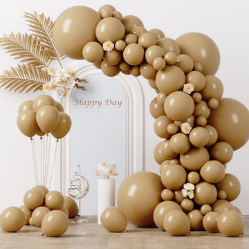 Voircoloria 130Pcs Tan Balloons Different Sizes 18'' 12'' 10'' 5'' Light Brown Latex Balloon Garland Arch Kit For Birthday Baby
