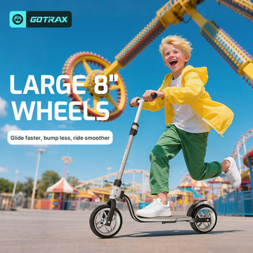 Gotrax KS8 Kick Scooter for Kids 5+, Large 8 Wheels and Height Adjustable Handlebar, Sturdy Wide Deck & Rear Brake, Detachable f