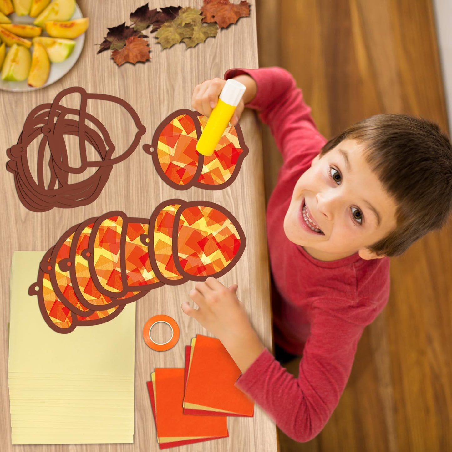 Qyeahkj 36 Set Fall Acorn Suncatchers Crafts for Kids DIY Autumn Window Tissue Paper Craft Kit Hanging Decor for Thinkgiving Hom
