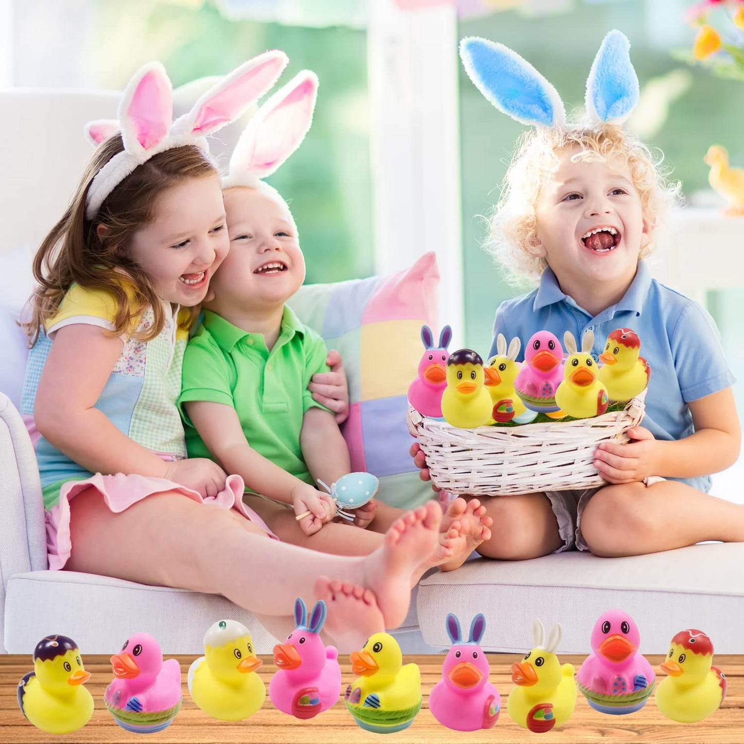 42 Pcs Easter Rubber Ducks,Baby Showers Accessories,Mini 2.16'' Bunny Duckies Bath Toys For Kids Fun Bath, Easter Basket Stuffer