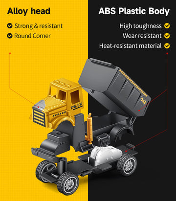 Geyiie Alloy Small Construction Cars Vehicles, Die Cast Mini Construction Truck Toys, Heavy Duty Bulldozers Excavator Cement Dum