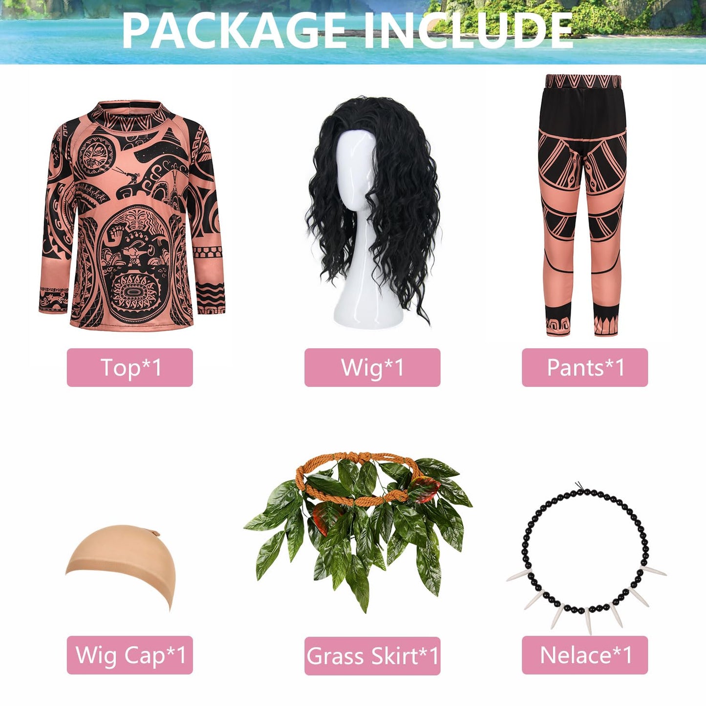 Slivomi 5Pcs Kids Halloween Costume Set For Ocean Costume Kids Boys Printed Tattoos Costume With Artificial Leaves Belt Cute Cos