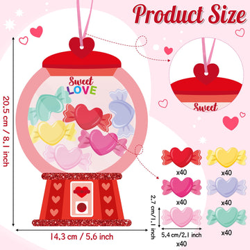 WATINC Valentines Day Gumball Machine Craft Kits, 20Pack DIY Valentines Heart Bubble Gum Machine Crafts Hanging Ornaments with C