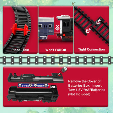 Deao Christmas Train Set Toys For Kids, Toy Train Track Locomotive Engine Battery Powered Railway Kits With Road Signs And Tracks