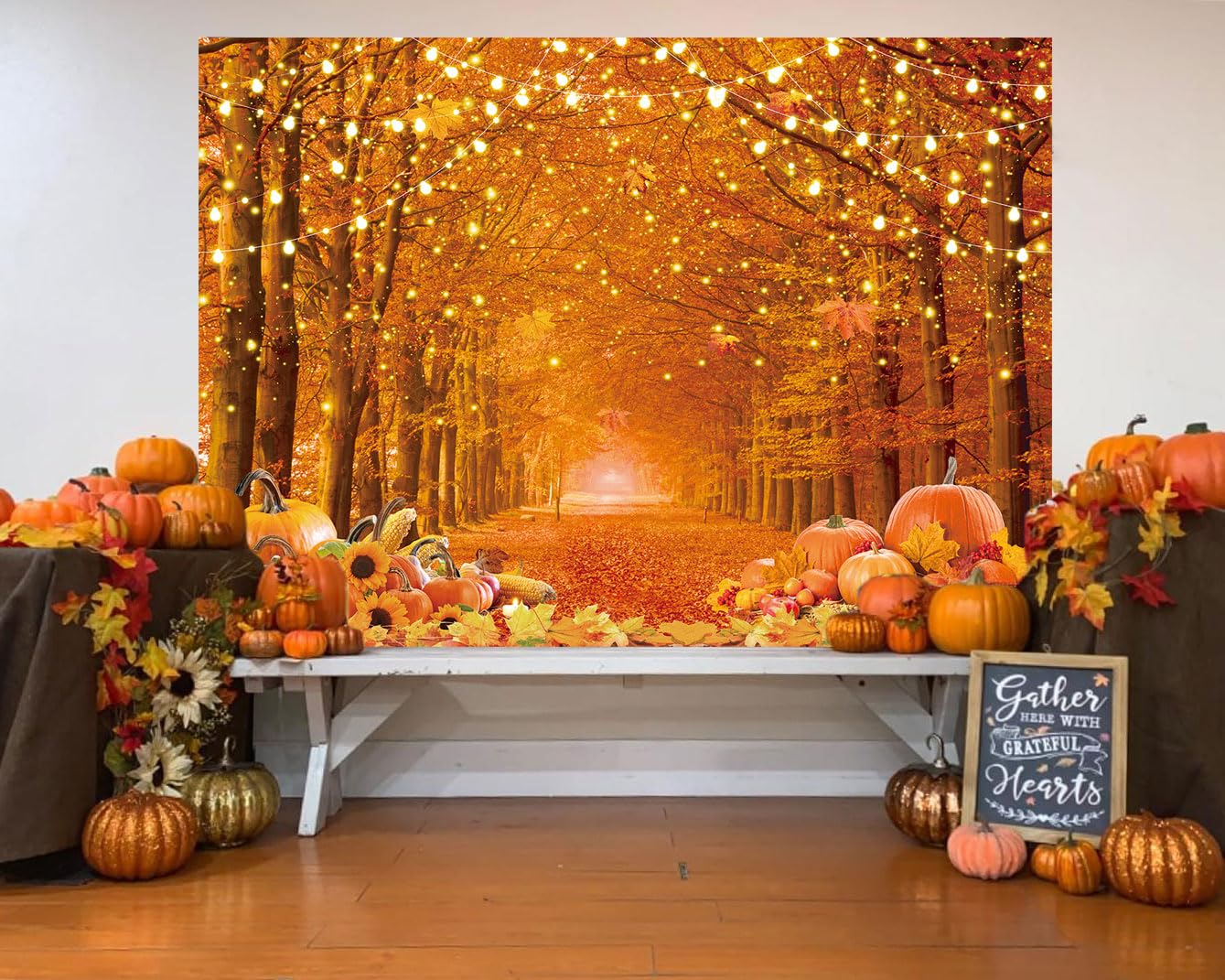 Fall Thanksgiving Photography Backdrop 7x5FT Autumn Natural Scenery Forest Maple Leaves Photo Backdrop for Thanksgiving Kids Adu