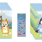 Bluey Dog Birthday Party Supplies Bundle includes 16 Plastic Party Favor Loot Bags and 1 Dinosaur Sticker Sheet