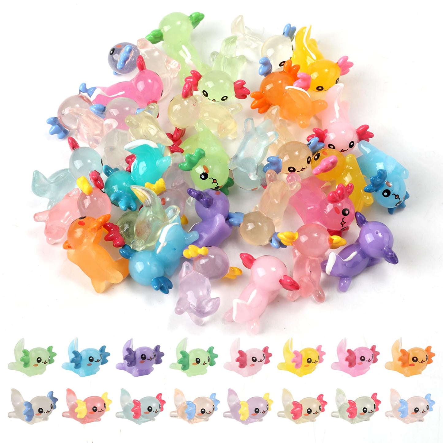 48pcs Mini Axolotl Figures, Glow in The Dark Resin Axolotl Tiny Animal Figurines Ornament Axolotl Charms for DIY Craft Garden La