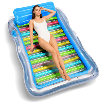 Baiai Inflatable Tanning Pool Lounger Float Adults, Large Pool Floaties Rafts For Adults With Headrest Drink Holder Sun Tanning