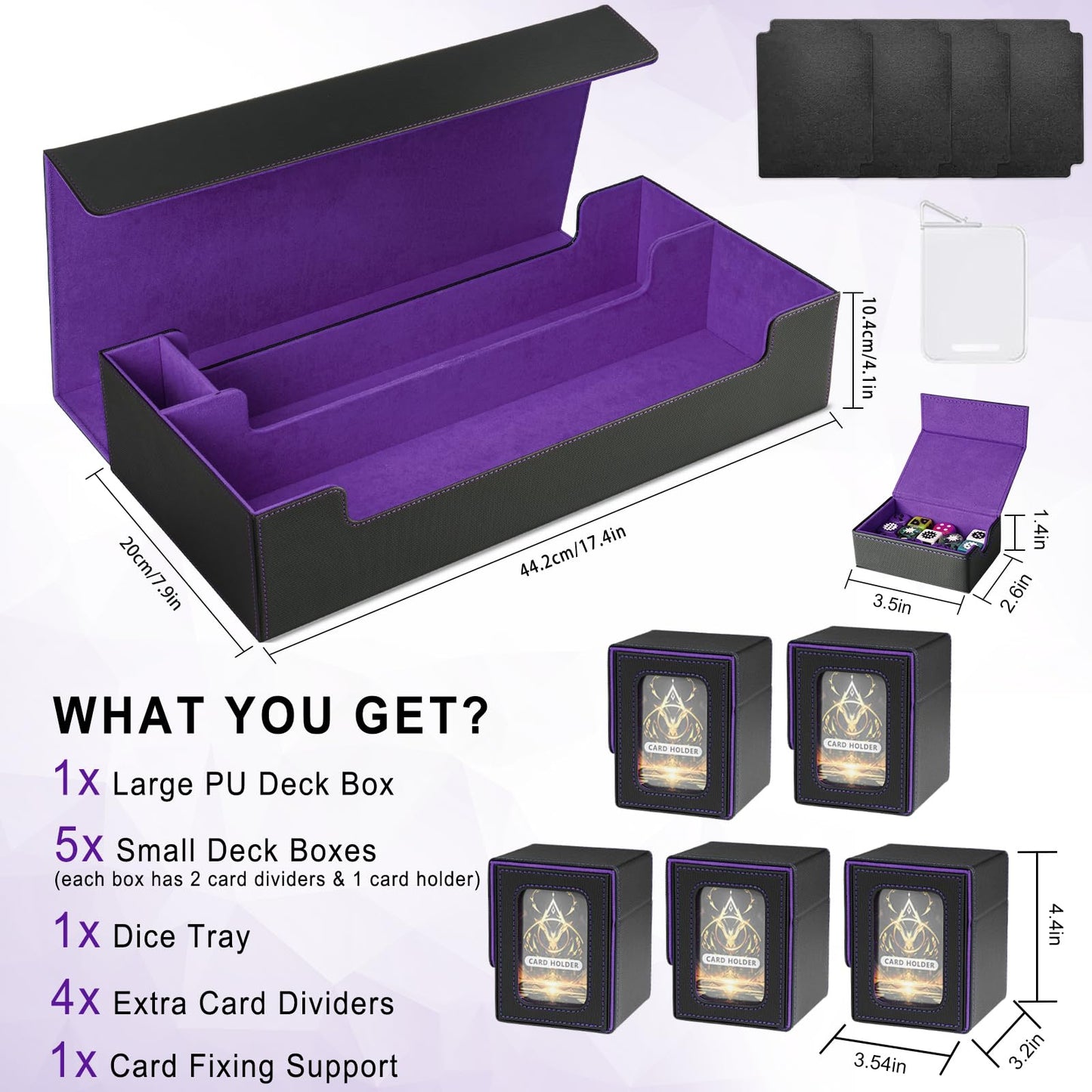 Card Deck Box For Mtg Commander, Large 6 In 1 Card Storage Display Case With 5Pcs Tcg Deck Boxes & Dice Tray, Holds 2400+ Unslee