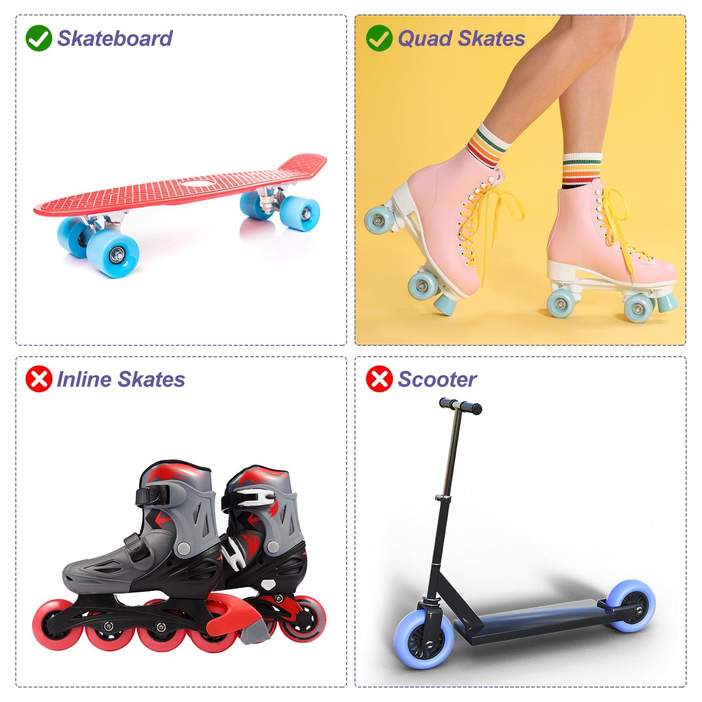 Patikil 8 Pack Roller Skate Wheels Outdoor 58Mmx32Mm Quad Roller Skate Wheels With Abec-9 Bearing, 82A Pu Roller Wheels & 2 Toe