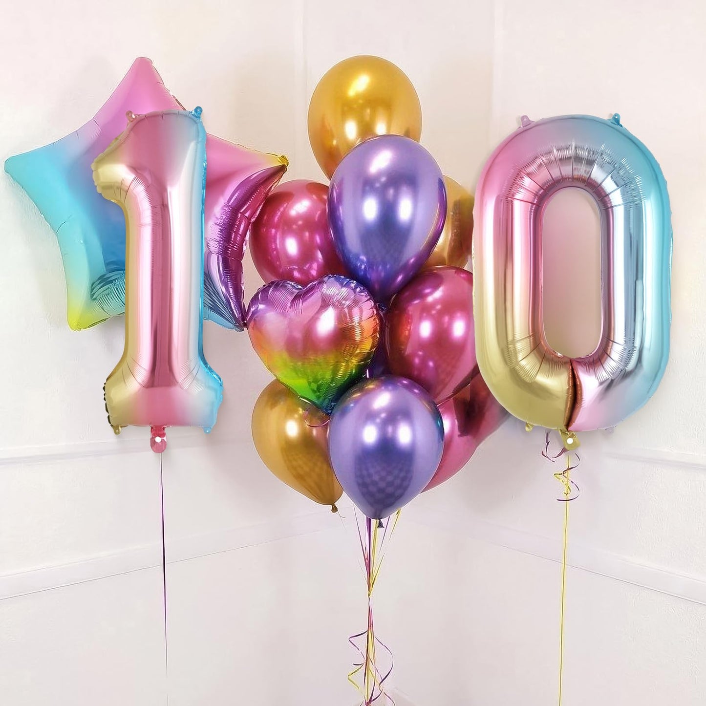 Rainbow Gradient Number 0 Balloon, 40 Inch Big Large Foil Number Balloons, Jumbo Mylar Number 0 Balloons For Birthday Party Deco