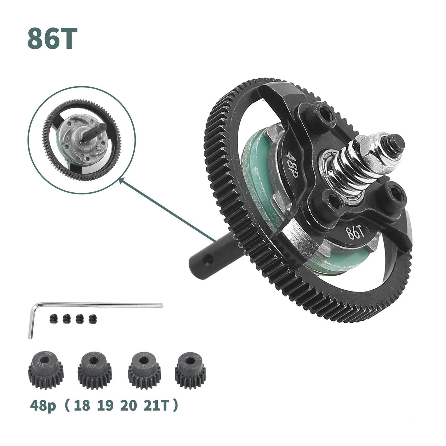 48P 86T Spur Gear Hardened Steel Transmission Gears with 18T 19T 20T 21T Pinions Gear 1/8 inch 3.175mm Hole Upgrade Parts for Tr