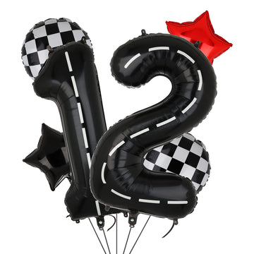 Race Car Birthday Balloons 40 Inch Racetrack Number Balloon 12 Black Boys 12St 21St Birthday Race Car Theme Party Decor Supplies
