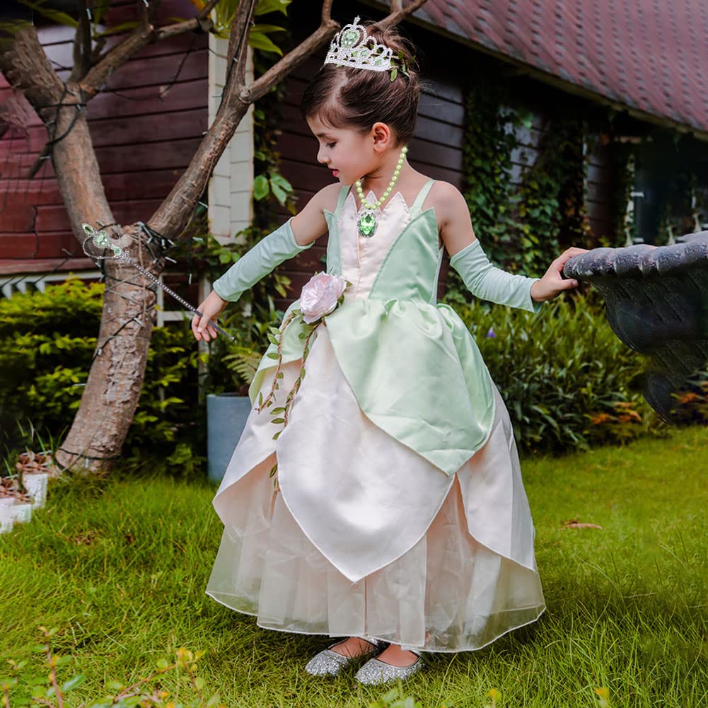 Princess Tiana Costume Dress Up Accessories For Girls Tiana Cosplay Accessories Christmas Gifts Set Tiana Gloves Tiara Crown Nec
