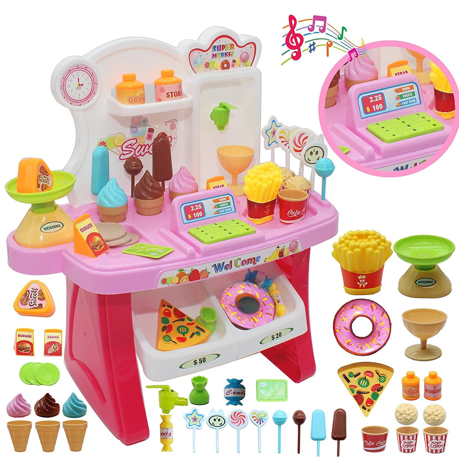 Brand Conquer Ice Cream Plastic Trolley Pretend Role Play Set With Led Lights And Music | Battery Operated | Learning And Educat