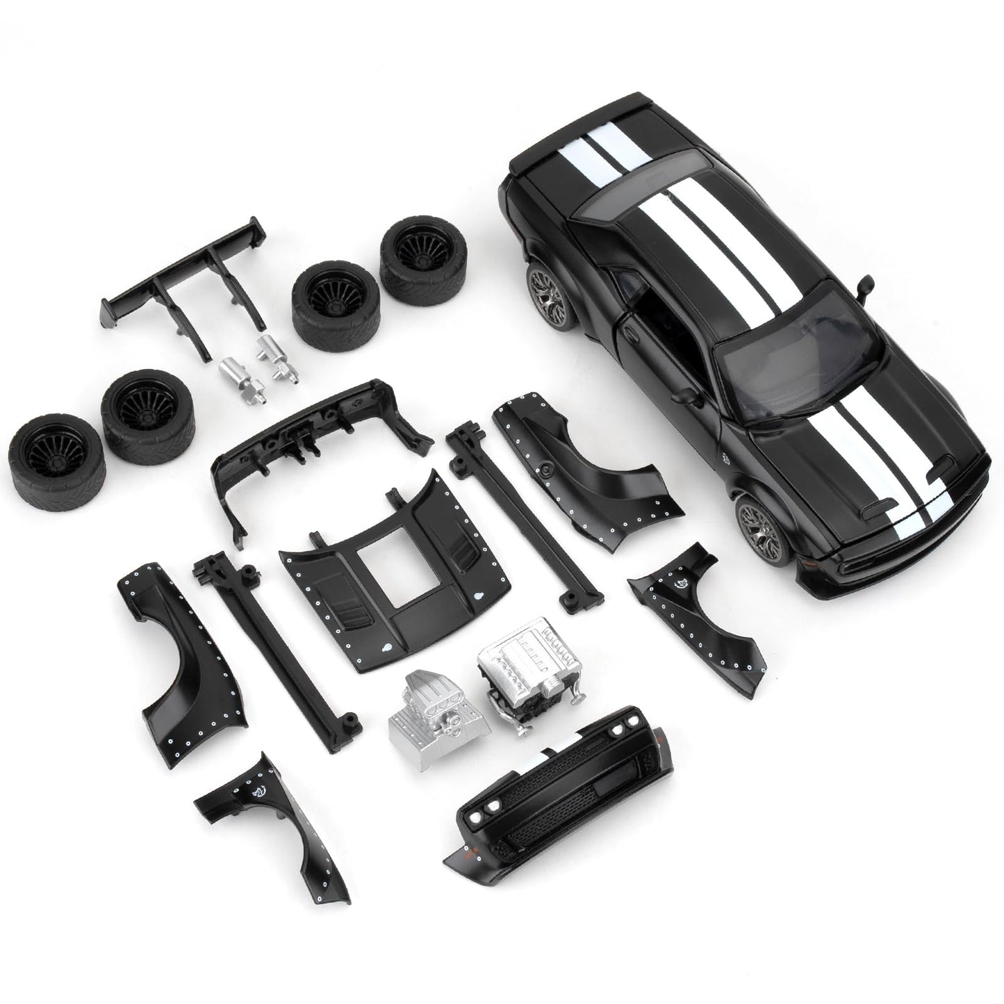 LOVEPOSELY Diecast Car Model 1:36 Dodge Challenger SRT Hellcat - Black Zinc Alloy DIY Kit for Kids