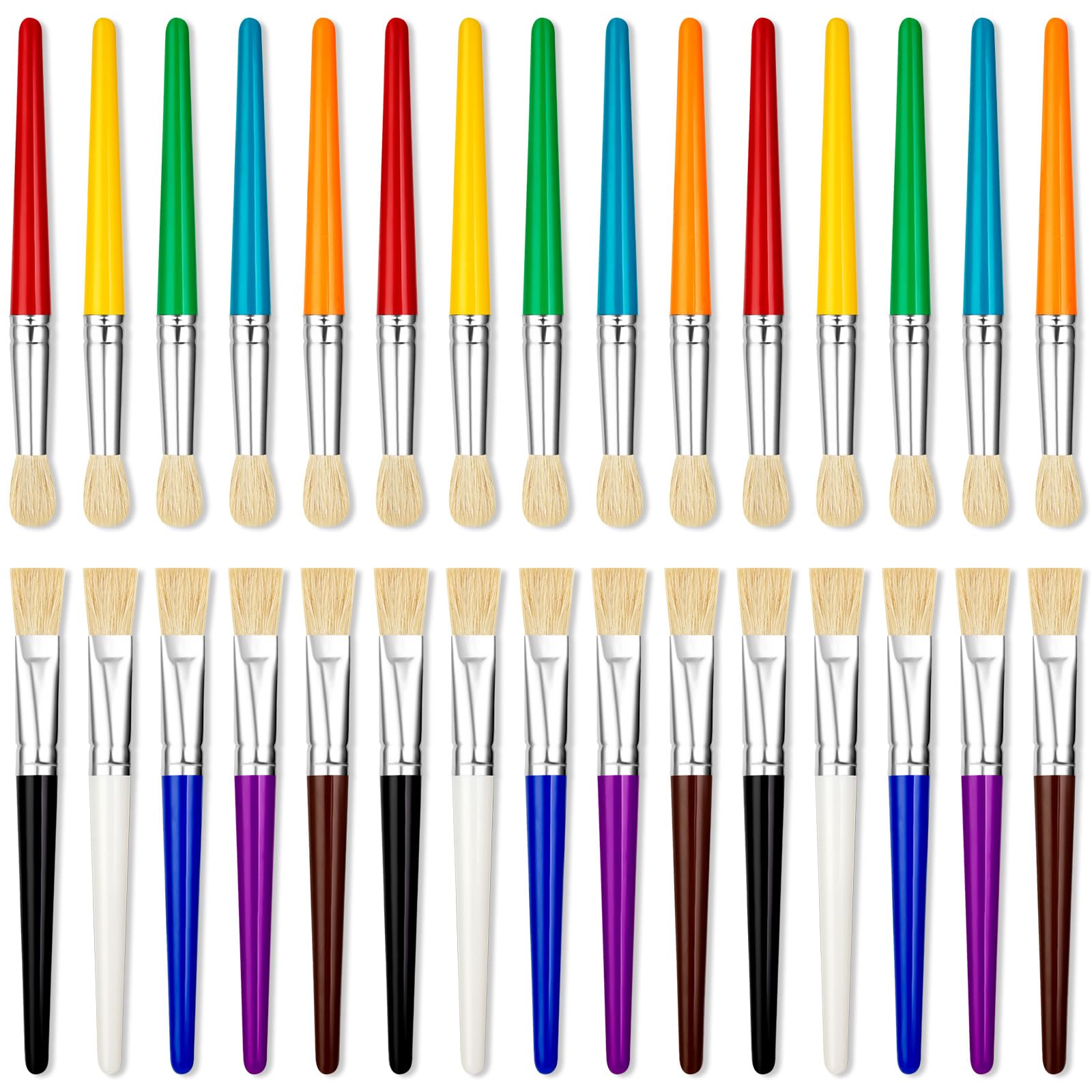 Ygaohf 30 Pcs Paint Brushes For Kids - Colorful Kids Paint Brushes Big Chubby Toddler Paint Brushes, Easy To Clean & Grip Round Flat Preschool Paint Brushes For Acrylic Washable Paint
