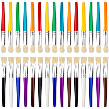 Ygaohf 30 Pcs Paint Brushes For Kids - Colorful Kids Paint Brushes Big Chubby Toddler Paint Brushes, Easy To Clean & Grip Round Flat Preschool Paint Brushes For Acrylic Washable Paint