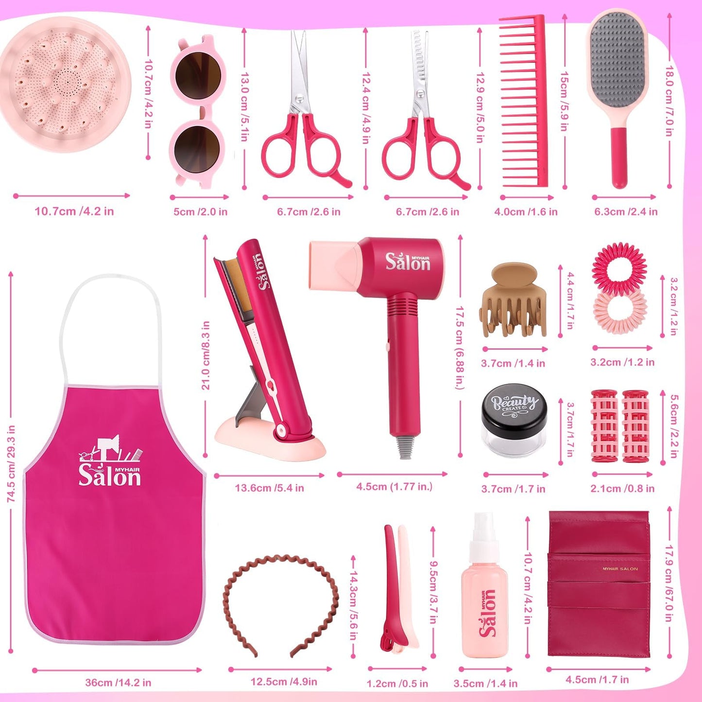 Gagaku Pretend Hair Salon Toys For Girls,Pretend Makeup For Toddlers Dress Up Beauty Salon Set Stylist Kit With Hair Dryer Apron