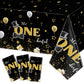 Tiamon Black Plastic Rectangular 54 x 108 Tablecloth Set of 3 for Baby Boy First Birthday Party